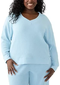 Plus Long Sleeve Waffle V-Neck Top