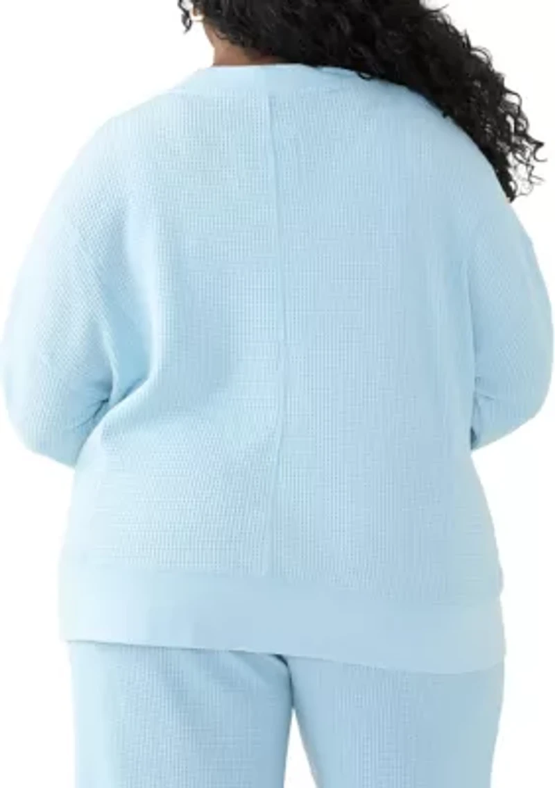 Plus Long Sleeve Waffle V-Neck Top