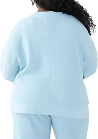 Plus Long Sleeve Waffle V-Neck Top