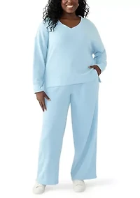 Plus Long Sleeve Waffle V-Neck Top