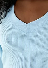 Plus Long Sleeve Waffle V-Neck Top