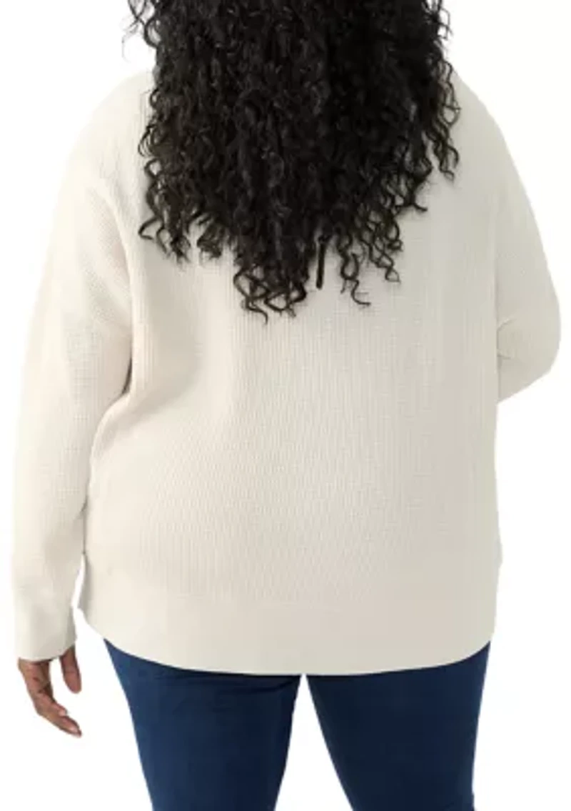 Plus Long Sleeve Waffle Crew Neck Top