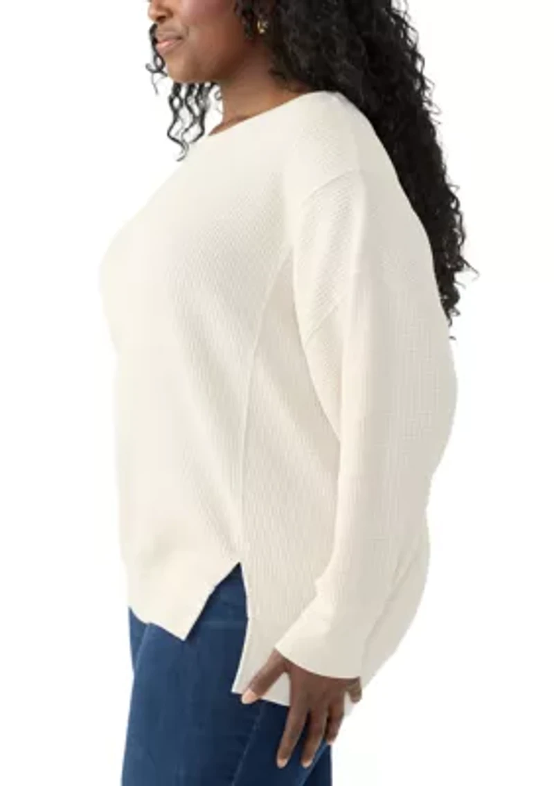 Plus Long Sleeve Waffle Crew Neck Top