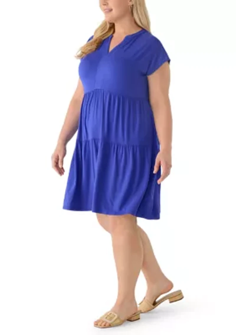 Plus Short Sleeve Tiered Knit Dress