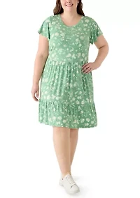 Plus Flutter Sleeve Tiered Dress