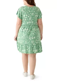 Plus Flutter Sleeve Tiered Dress