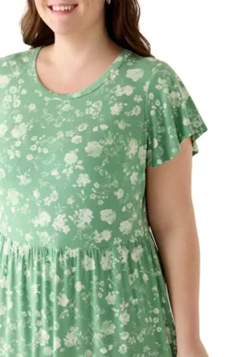 Plus Flutter Sleeve Tiered Dress