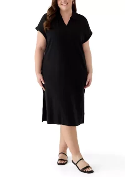 Plus Short Sleeve Collared Midi Dress