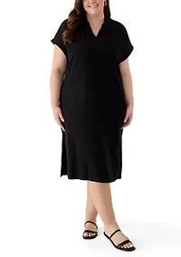 Plus Short Sleeve Collared Midi Dress