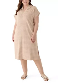 Plus Short Sleeve Collared Midi Dress