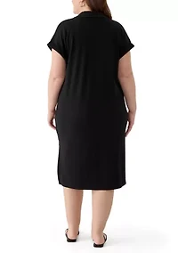 Plus Short Sleeve Collared Midi Dress