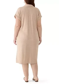 Plus Short Sleeve Collared Midi Dress