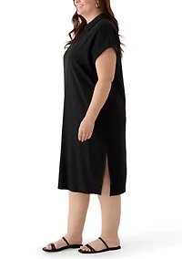 Plus Short Sleeve Collared Midi Dress