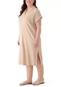 Plus Short Sleeve Collared Midi Dress