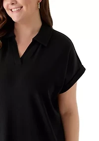 Plus Short Sleeve Collared Midi Dress