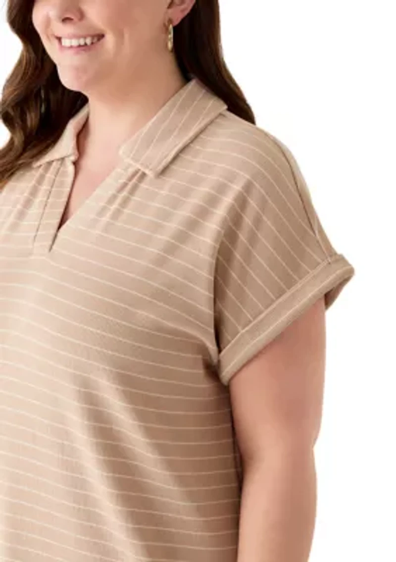 Plus Short Sleeve Collared Midi Dress