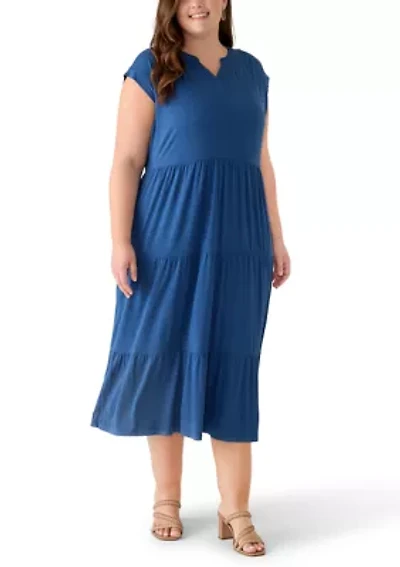 Plus Short Sleeve Tiered Midi Dress