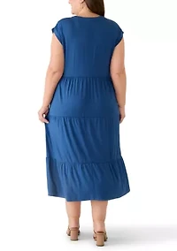 Plus Short Sleeve Tiered Midi Dress