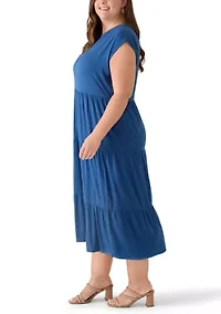 Plus Short Sleeve Tiered Midi Dress