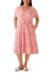 Plus Short Sleeve Tie Waist Midi Knit Dress
