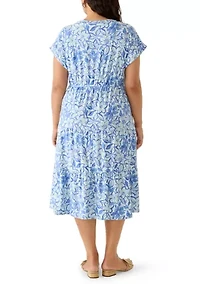 Plus Short Sleeve Tie Waist Midi Knit Dress