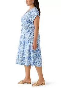 Plus Short Sleeve Tie Waist Midi Knit Dress