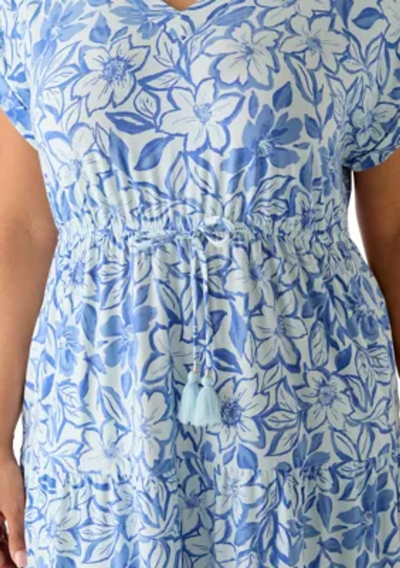 Plus Short Sleeve Tie Waist Midi Knit Dress