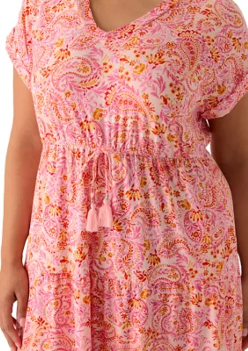 Plus Short Sleeve Tie Waist Midi Knit Dress