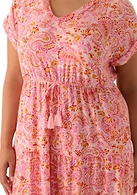 Plus Short Sleeve Tie Waist Midi Knit Dress