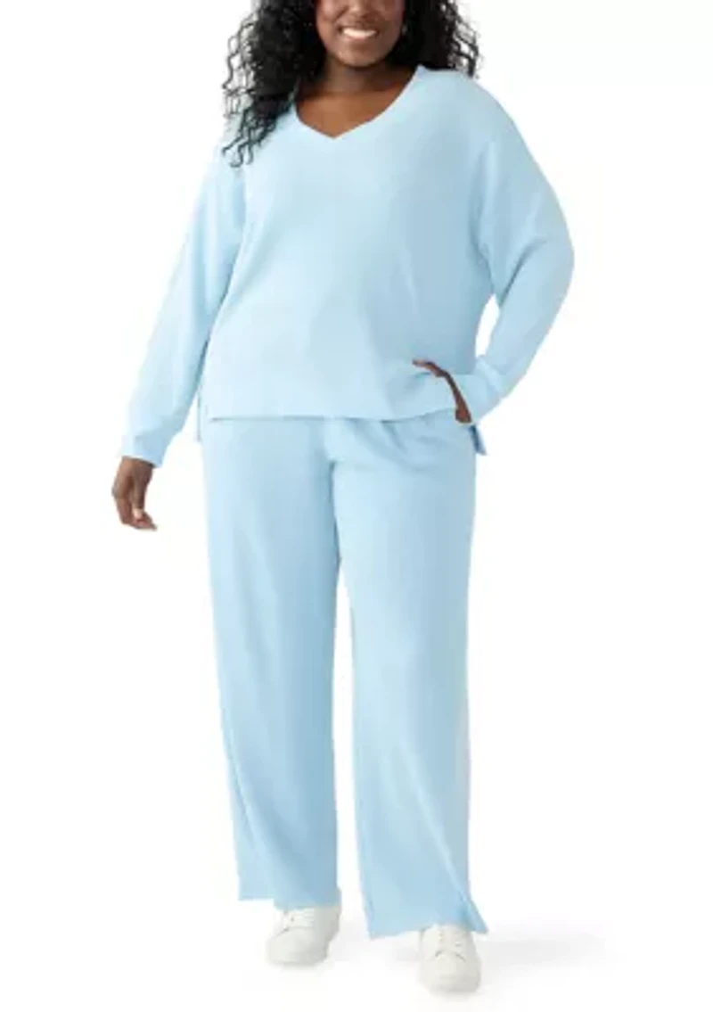 Plus Wide Leg Waffle Pants