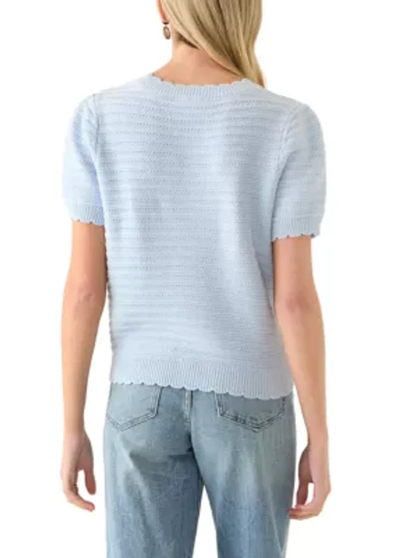 Women's Crew Neck Scallop Trim Sweater