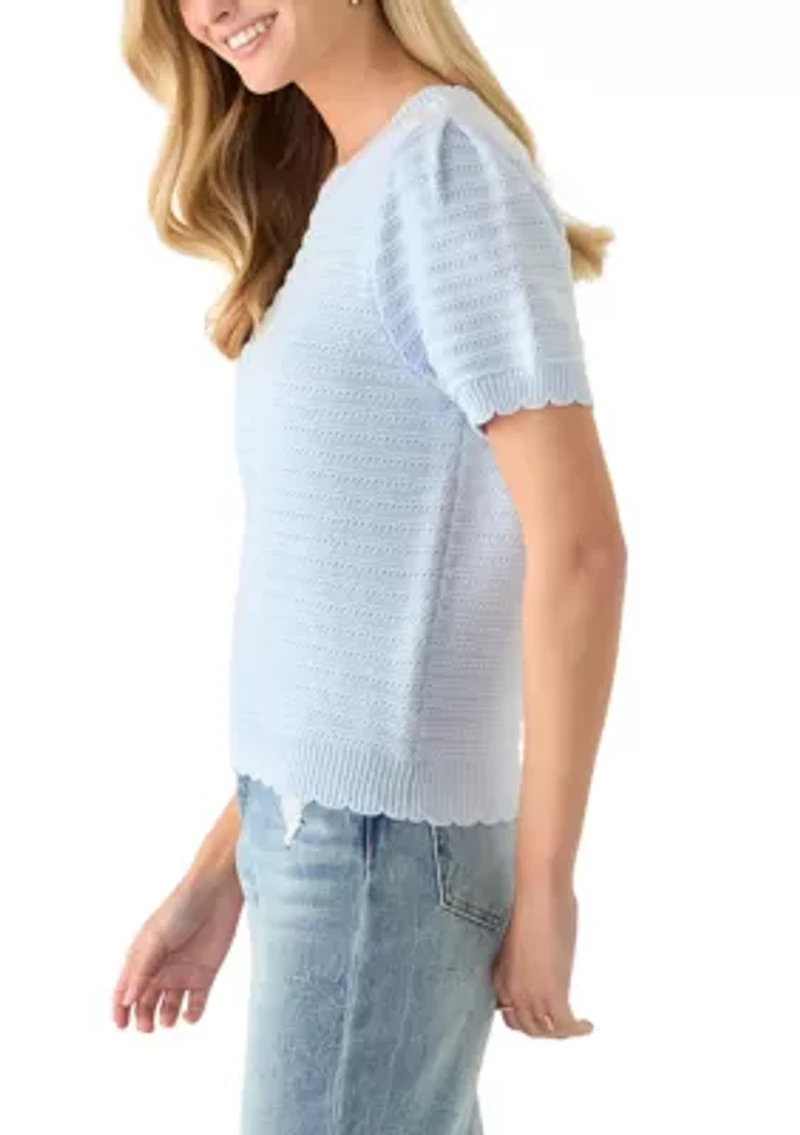 Women's Crew Neck Scallop Trim Sweater