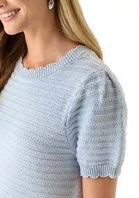 Women's Crew Neck Scallop Trim Sweater