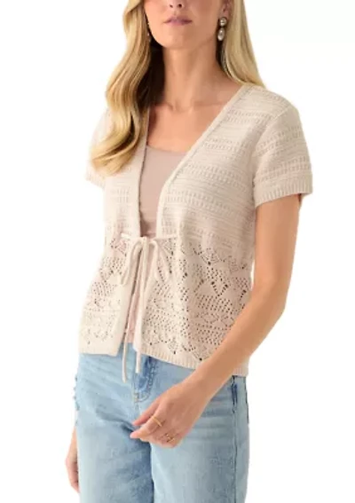 Women's Short Sleeve Cinched Waist Cardigan