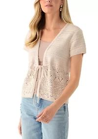 Women's Short Sleeve Cinched Waist Cardigan