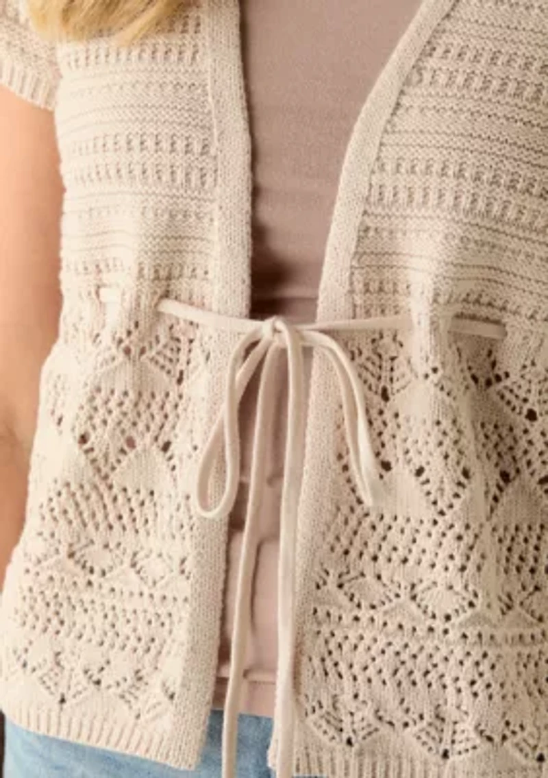 Women's Short Sleeve Cinched Waist Cardigan