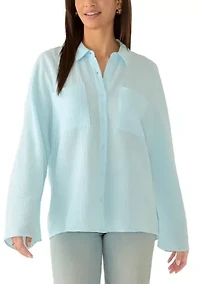 Women's Gauze Hi Low Button Down Shirt