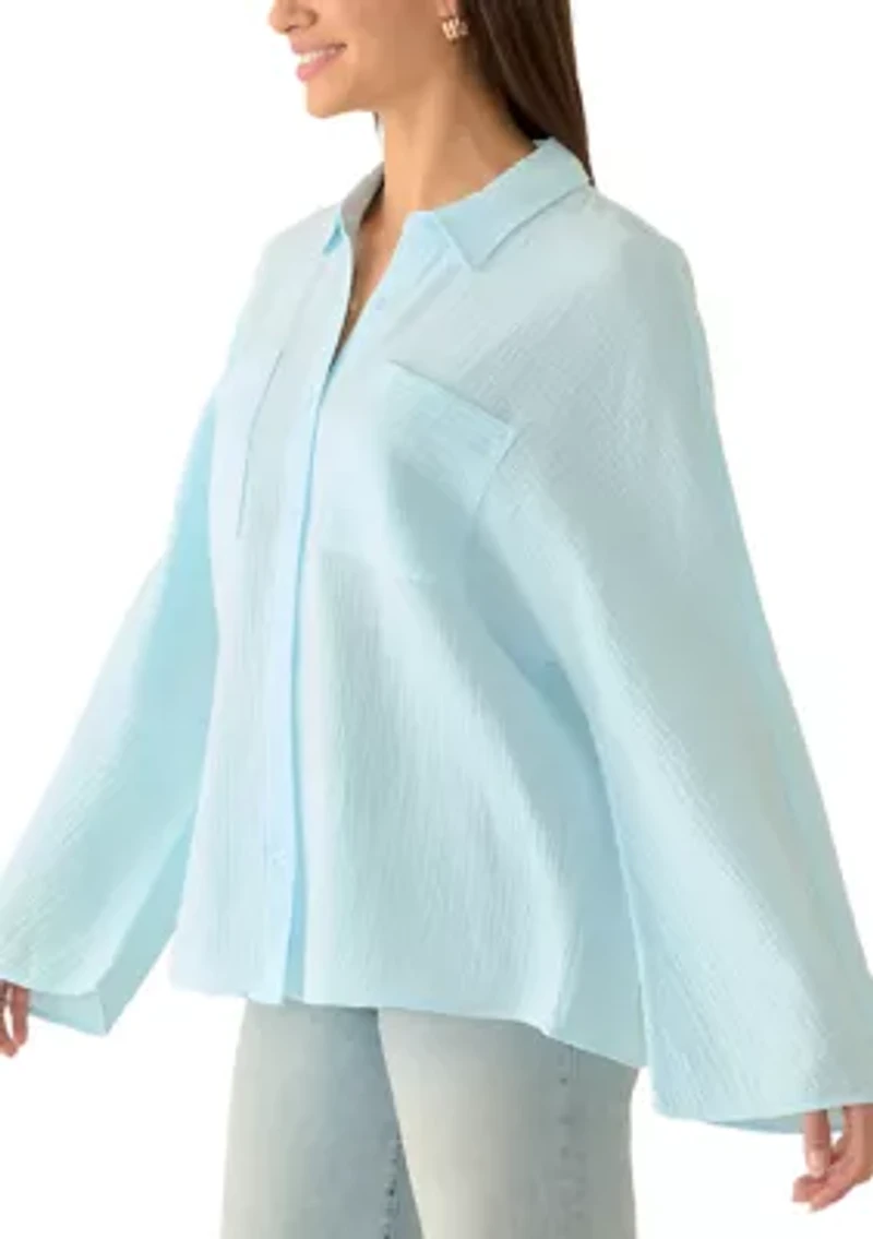 Women's Gauze Hi Low Button Down Shirt