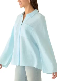 Women's Gauze Hi Low Button Down Shirt