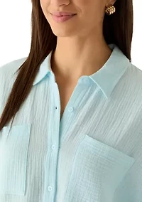 Women's Gauze Hi Low Button Down Shirt