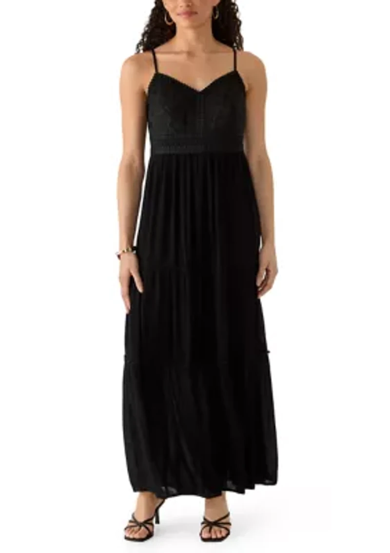 Women's Embroidered Bodice Strap Tiered Dress