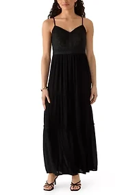 Women's Embroidered Bodice Strap Tiered Dress