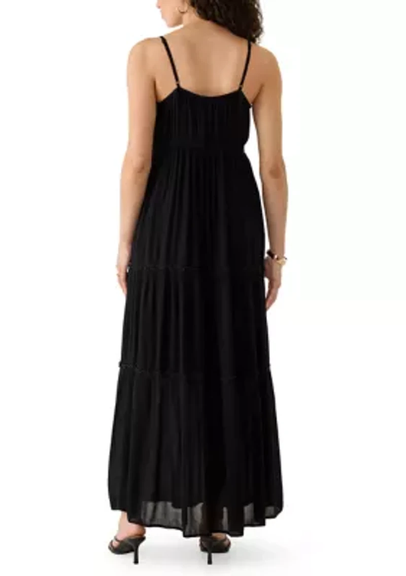 Women's Embroidered Bodice Strap Tiered Dress