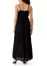Women's Embroidered Bodice Strap Tiered Dress