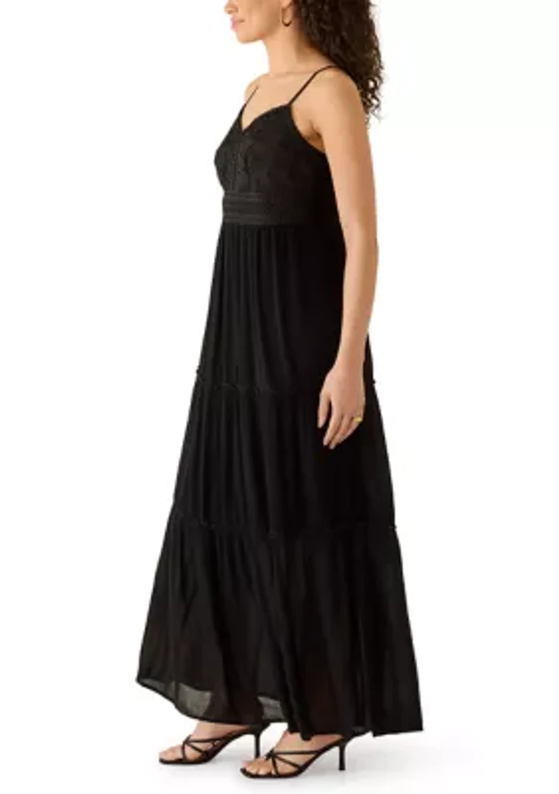 Women's Embroidered Bodice Strap Tiered Dress