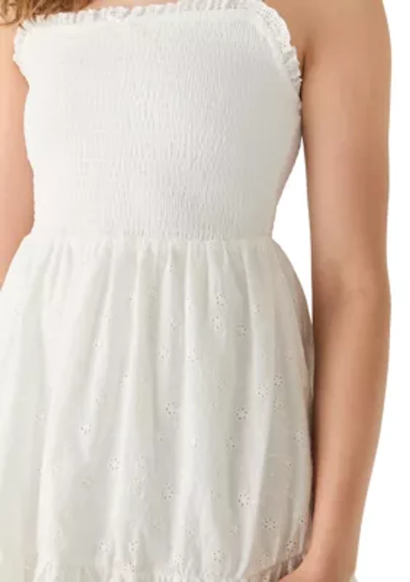 Women's Smocked Bodice Eyelet Tier Mini Dress