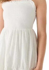 Women's Smocked Bodice Eyelet Tier Mini Dress