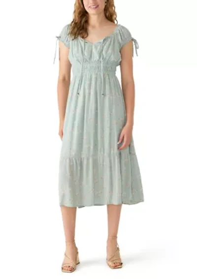 Women's Gauze Scoop Neck Crochet Trim Midi Dress