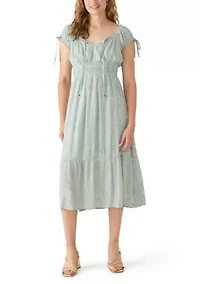 Women's Gauze Scoop Neck Crochet Trim Midi Dress