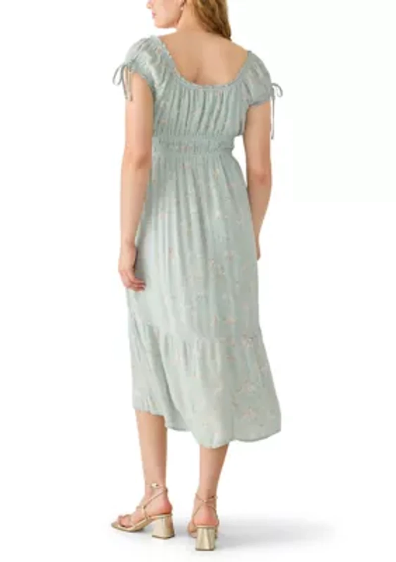 Women's Gauze Scoop Neck Crochet Trim Midi Dress
